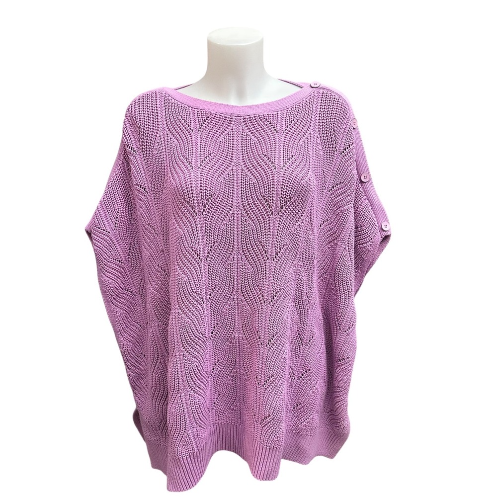 Talbots Classic POINTELLE CABLEKNIT PONCHO Buttons‎ size M/L NEW light Lilac